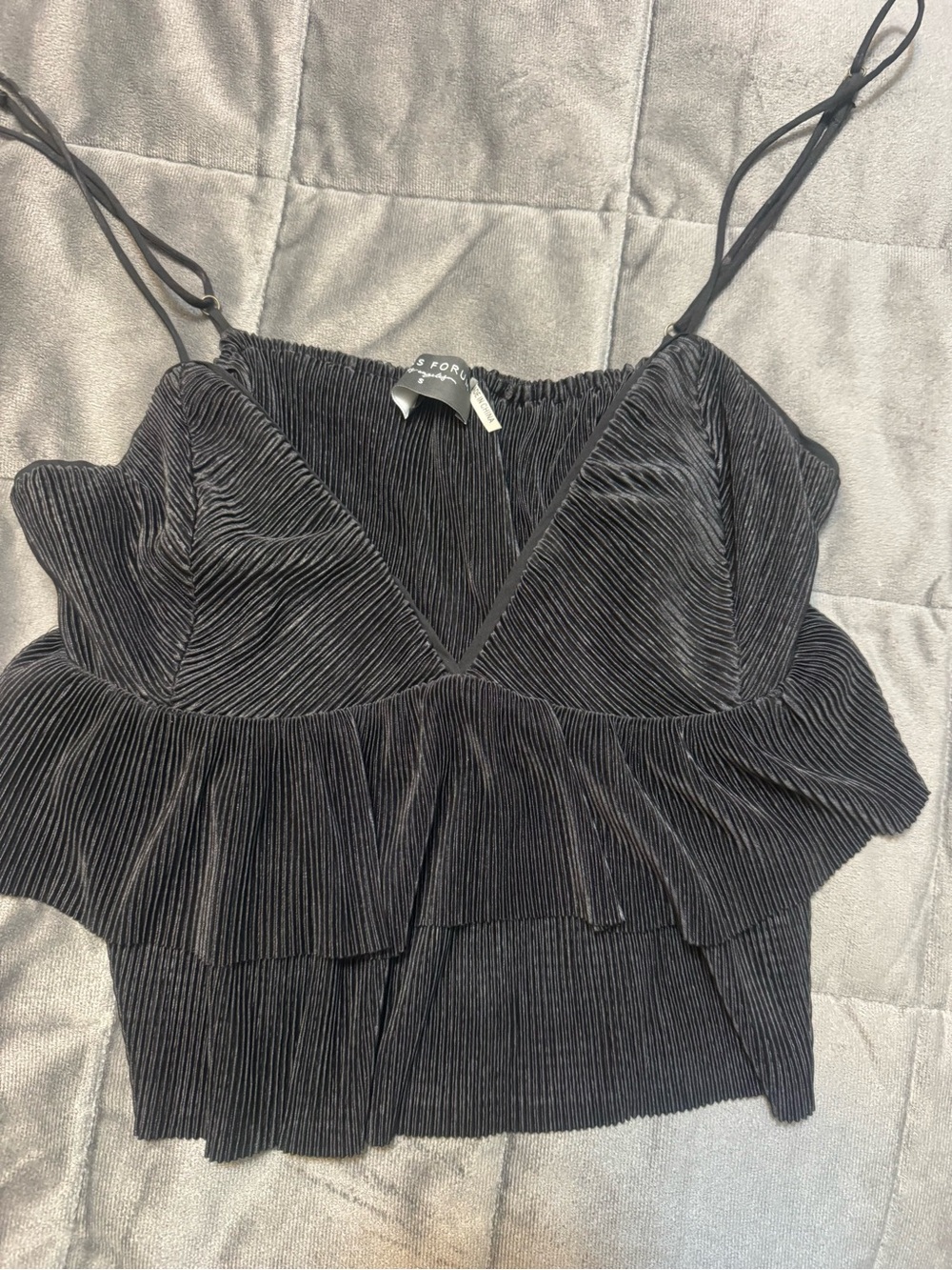 Black Pleated V-Neck Spaghetti Strap Top